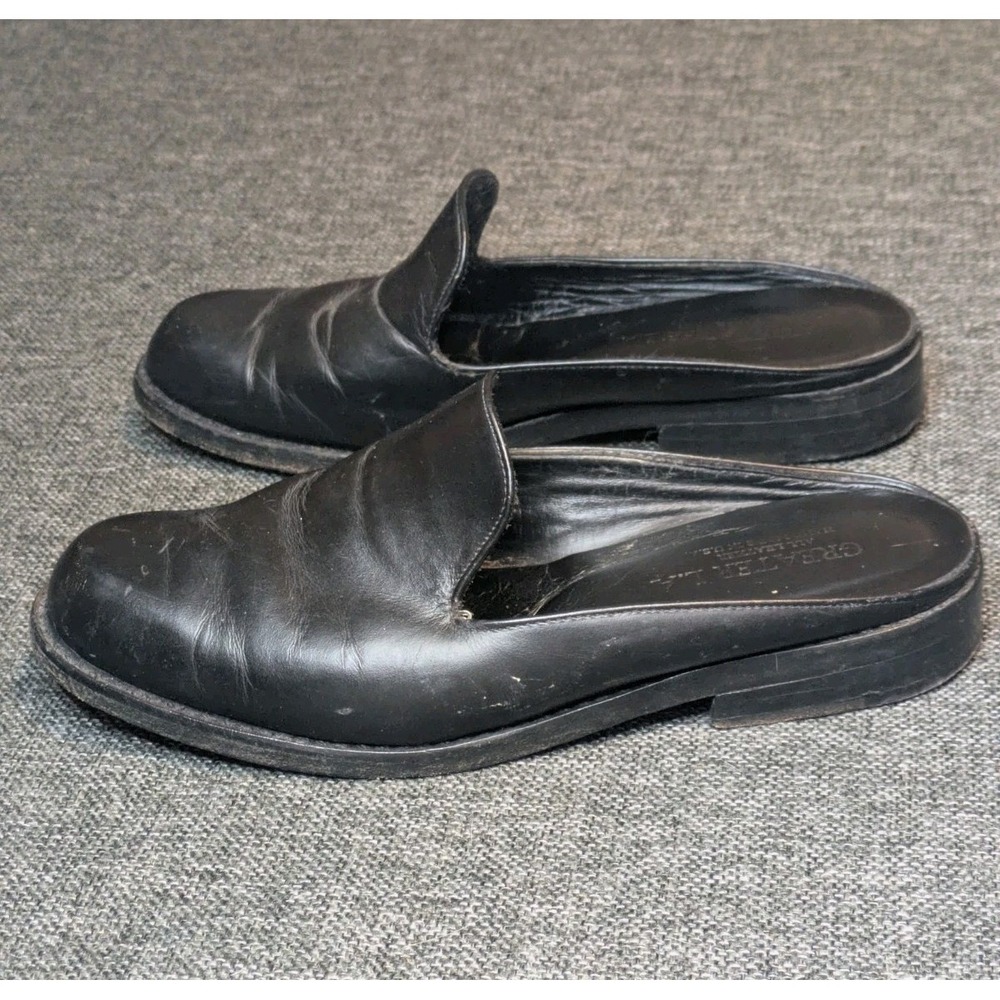 Vintage Greater L.A Black Leather Slip On Dress shoes Clogs USA Made Size 7